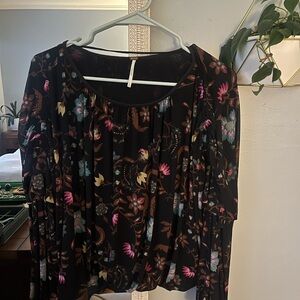 Free People Black Floral Blouse